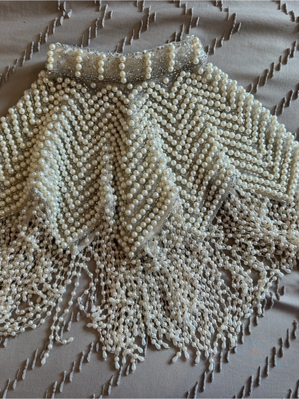 Pearl Beaded Scarf Tassel Accent - Ivory